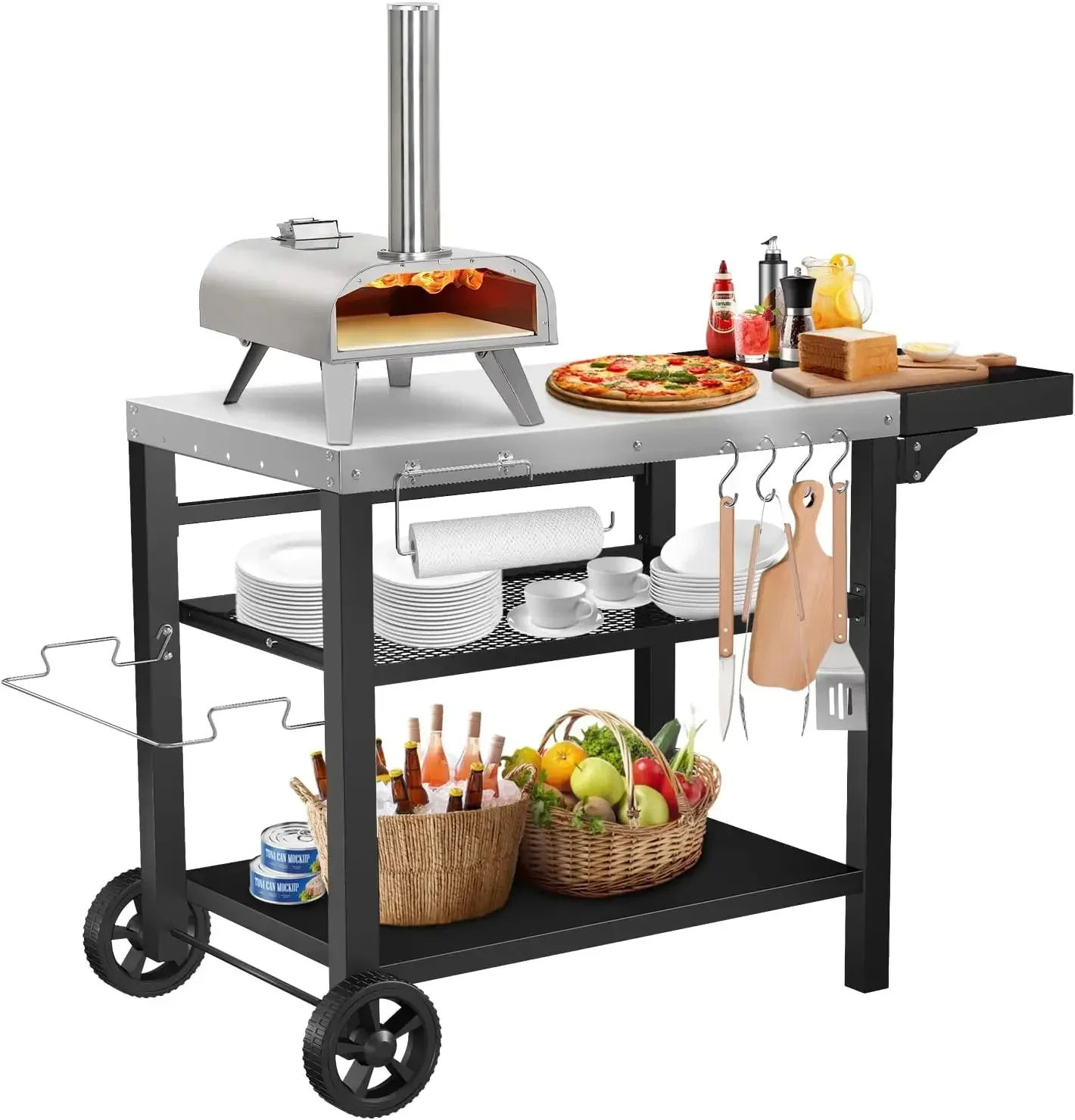 hot sale Outdoor Grill Table,Pizza Oven Stand Table,Three-Shelf Food Prep and Work Cart Table