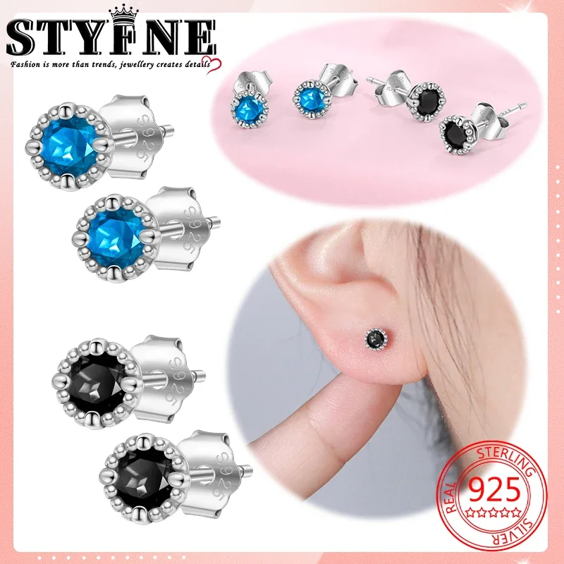 Travel Hobbies 925 Sterling Silver Simple Beaded Edge Round Diamond Stud Earrings Personalized Temperament Trendy