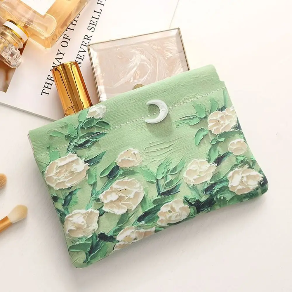 Sweet Flower Self-closing Coin Purse Moon Leather Cosmetic Lipstick Bag Printed Ins Style Mini Makeup Bag Outdoor