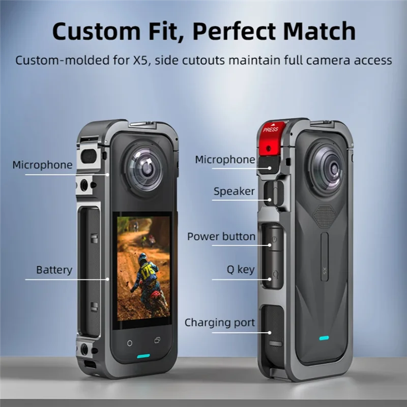 【Flash-Deal!】For Insta360 X5 Metal Protective Cage Housing Frame With Silicone Lens Cover, Protective Mirror And Storage Bag Inc