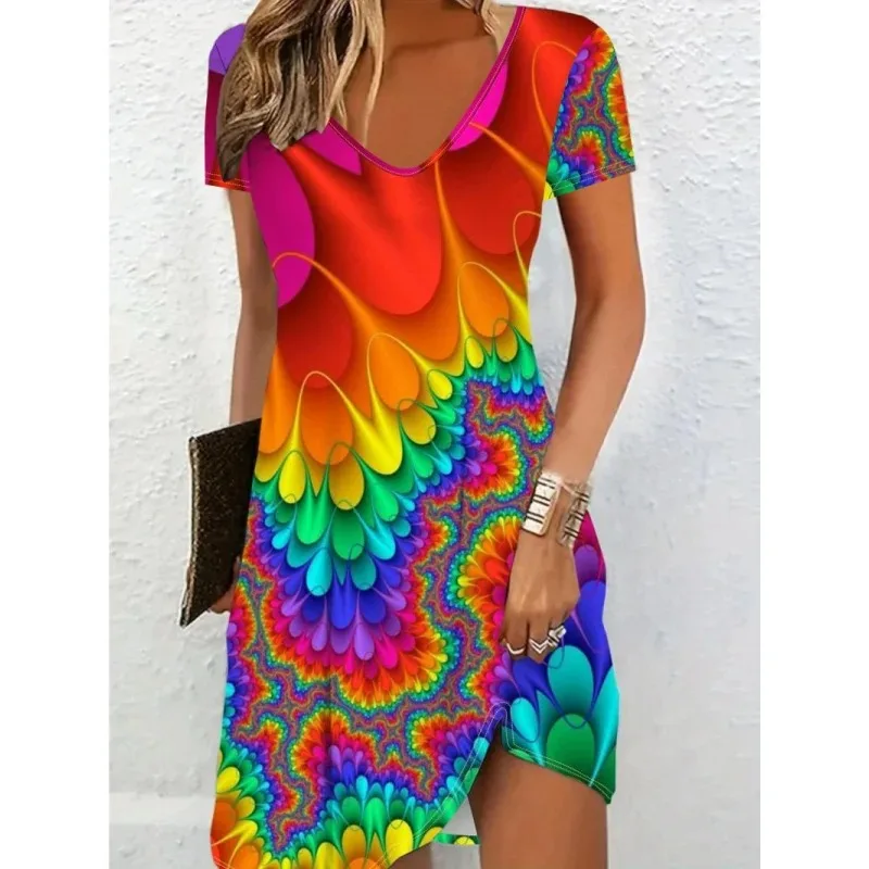 

Красочное платье, новое летнее повседневное женское платье с трансграничным принтом