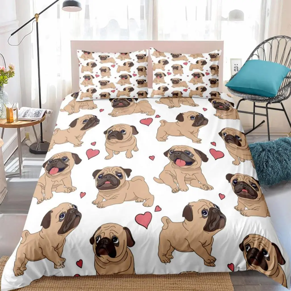 

French Bulldog Bedding Set Cartoon Animals Pattern Duvet Cover Set Kids 3pcs Bed Ultra Soft Bed Set Home Textiles