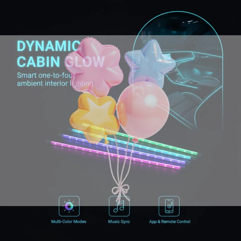 APP Controlled Car USB LED Strip 7 RGB Colors Remote Control Ambient Lamp for Car Interior Decoration