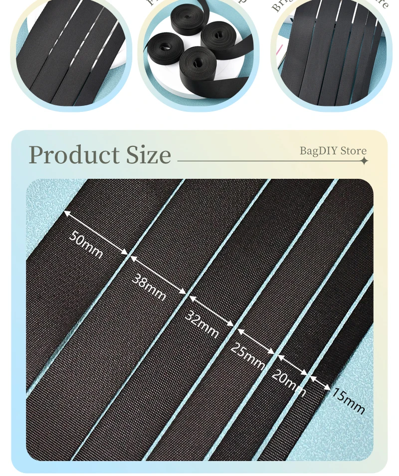2/5/10/20 Meter 10-100mm Schwarzes Nylon-Gurtband 0,7mm Dick Rucksackband Haustierhalsband Gürtel Schrägband Nähzubehör – Detail 4