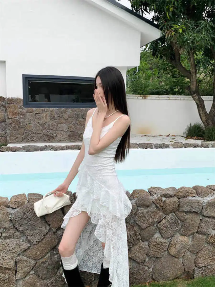 Dresses Womens Gothic Short-Sleeved American Style Adjustable Contrast Blocking Blue Beige Belted Casual Daily Fashionable Femme