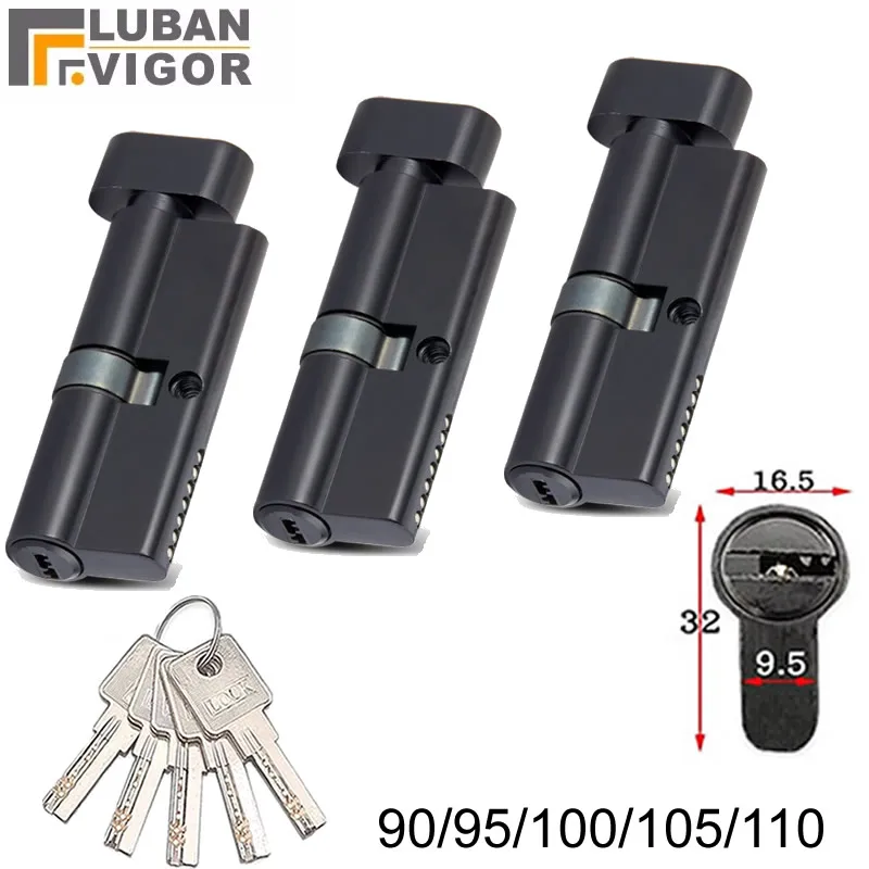 

High Security Black brass Lock Cylinder with Ergonomic Handle Height 32mm Length 90-110 mm with 5 Keys for Indoor Door Locks