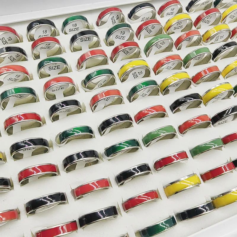 20pcs/Lot Wholesale New Fashion Candy Color Enamel Stainless Steel Finger Rings for Women Men Black Green Yellow Wide Joint Ring