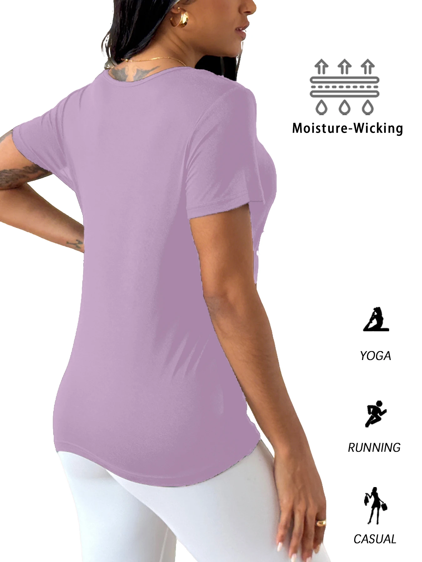 Women's Moisture-wicking Short Sleeve T-Shirt，Super Soft Workout Running Yoga Athletic  V-Neck Tee