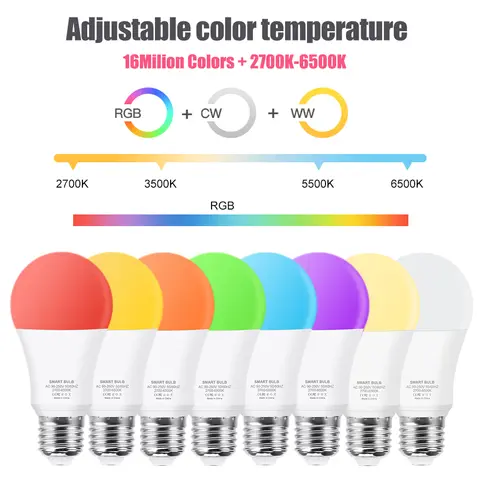 Tuya Wifi/Bluetooth Smart Lampa Alexa LED-lampa E27 RGB Smarta Glödlampor 220V 110V Smarta Lampor För Google Assistant Smart Life 10 best sales Tuya Smart-lampa - №1