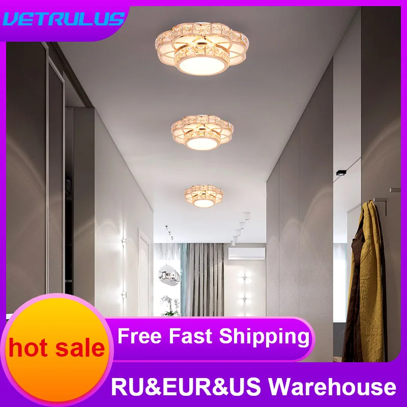 Flower Ceiling Lamp Modern Crystal Led Chandelier Suction Dome Light Indoor Aisle Fixture Hotel Loby Living Room Decor Luminaire