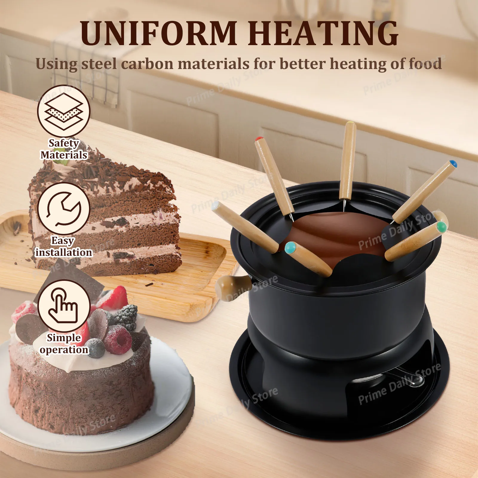 Ceramic Chocolate Fondue Pot with Fork & Candle Warmer, Butter Cheese Melting Bowl for Candy Sauce Dipping, Dessert Snack