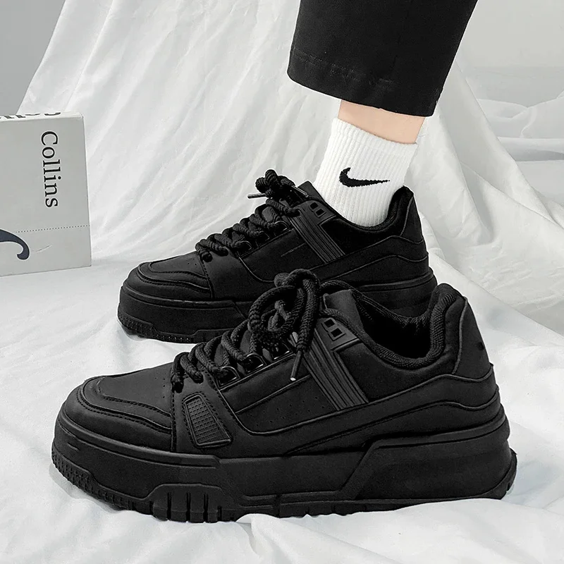 Men's Casual Breathable Leather Panel Low-Top Fashionable White Sneakers Youth Sports Shoes Comfortable Polyurethane Insoles