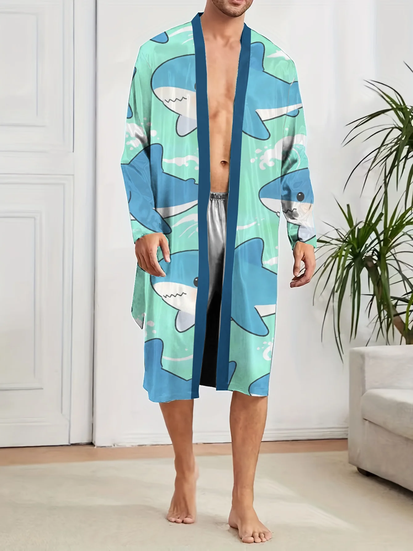 Spring and Autumn's new 3D digital printed fashionable robe, fast drying casual and comfortable home men's bathrobe.