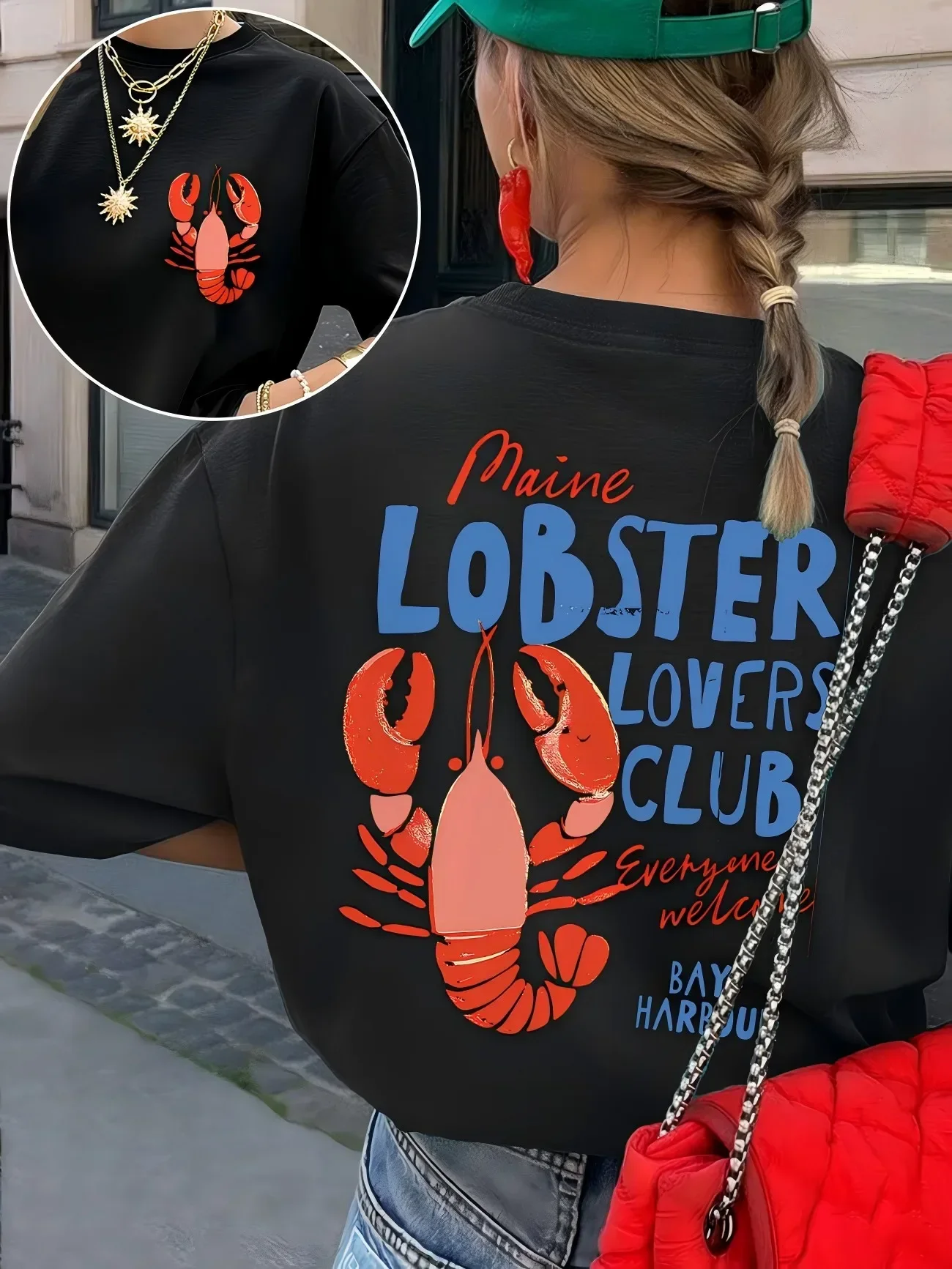 Maine Lobster Lovers Club Graphic T Shirt Women Cute Sea Animal Print Tee Summer Casual Retro Aesthetic Harajuku Style Top