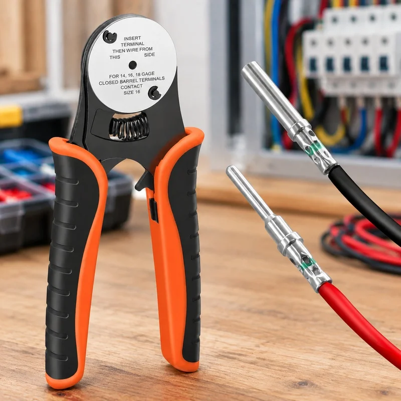 Heavy-Duty 4-Way Crimping Pliers for Deutsch Closed Barrel Pins, Compatible with 14-18 AWG Wiring