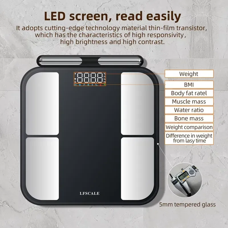 【CHIMU HOME】8 Electrode Body Scale High Precision 0.05kg Glass Surface BMI Display Health Scale