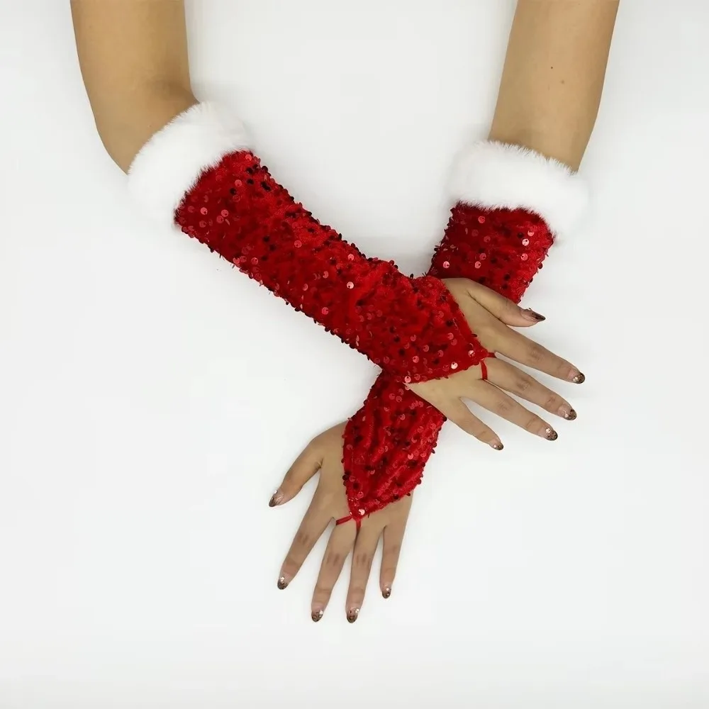 قفاز عيد الميلاد الأحمر مع الترتر اللامع غامض هوك إصبع يتعرض إصبع قفاز عطلة الديكور الملابس قفاز الأداء #2