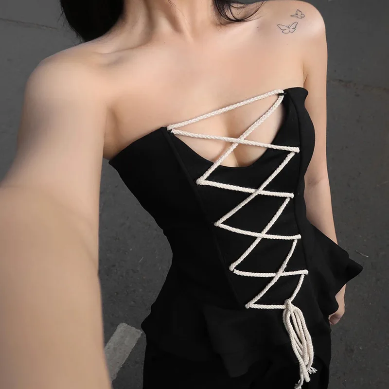 

XY23328 Beautiful Back, Sexy Bra, Solid Color Slim Fit, Fashion Cotton Rope Cross Waist Strap, Bra Top