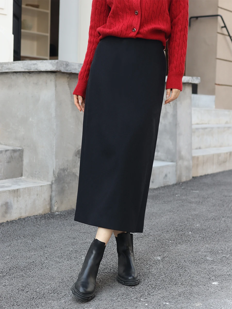 

High Waist Camere Straight Skirt Mid-Length A-Line Skirt Posterior Slit Design Pure Color Winter New Arrival Women's Faion