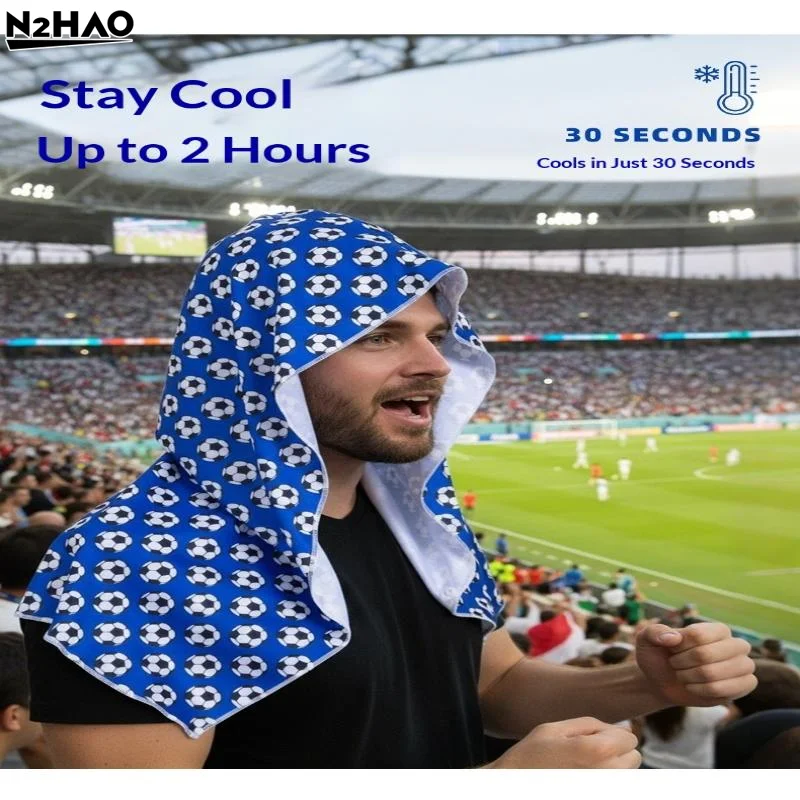1pc Cooling Hooded Towel For Men Women Football Fans UV Protection Quick Drying Absorbent Towels For Camping Cycling, Running