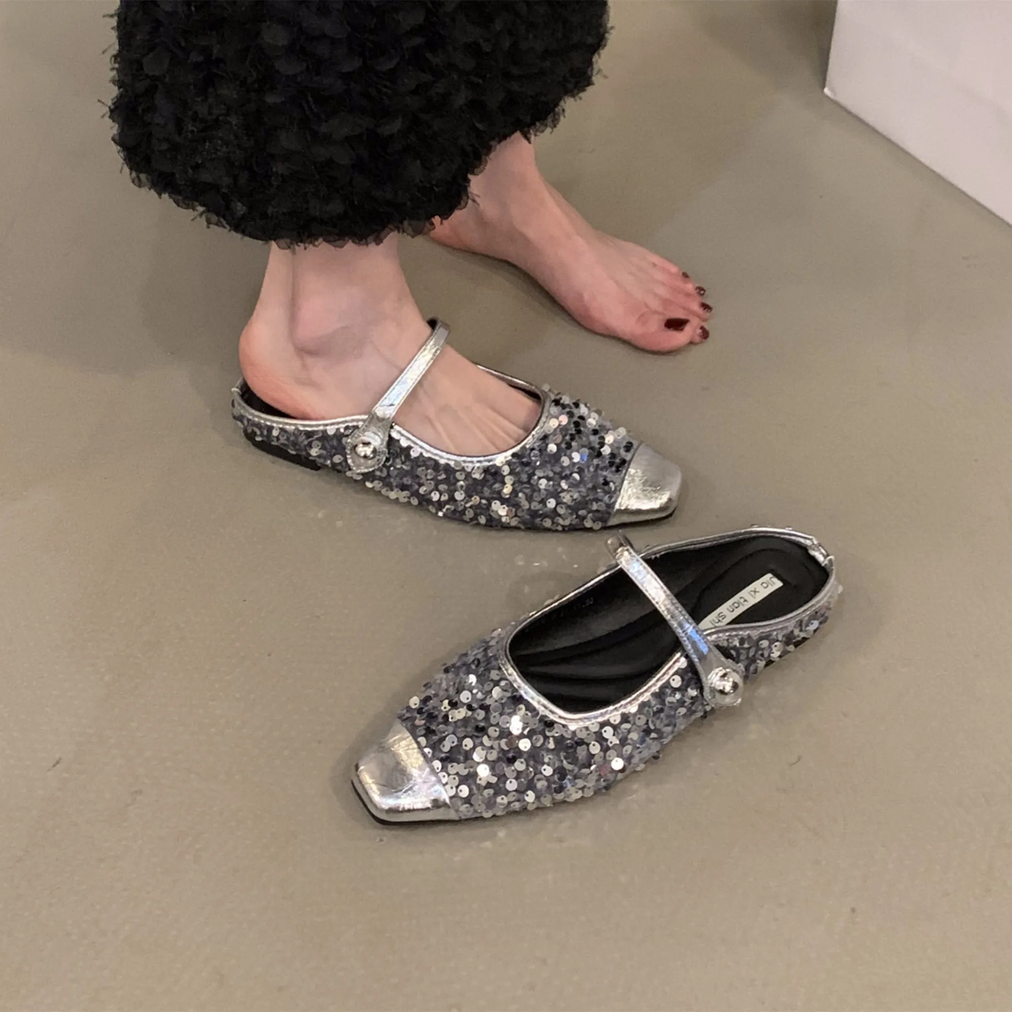 Bailamos Spring New Women Flat Slippers Fahion Bling Sequin Cloth Ladies Elegant Flats Soft Flat Heel Dress Ballerinas Shoes Muj