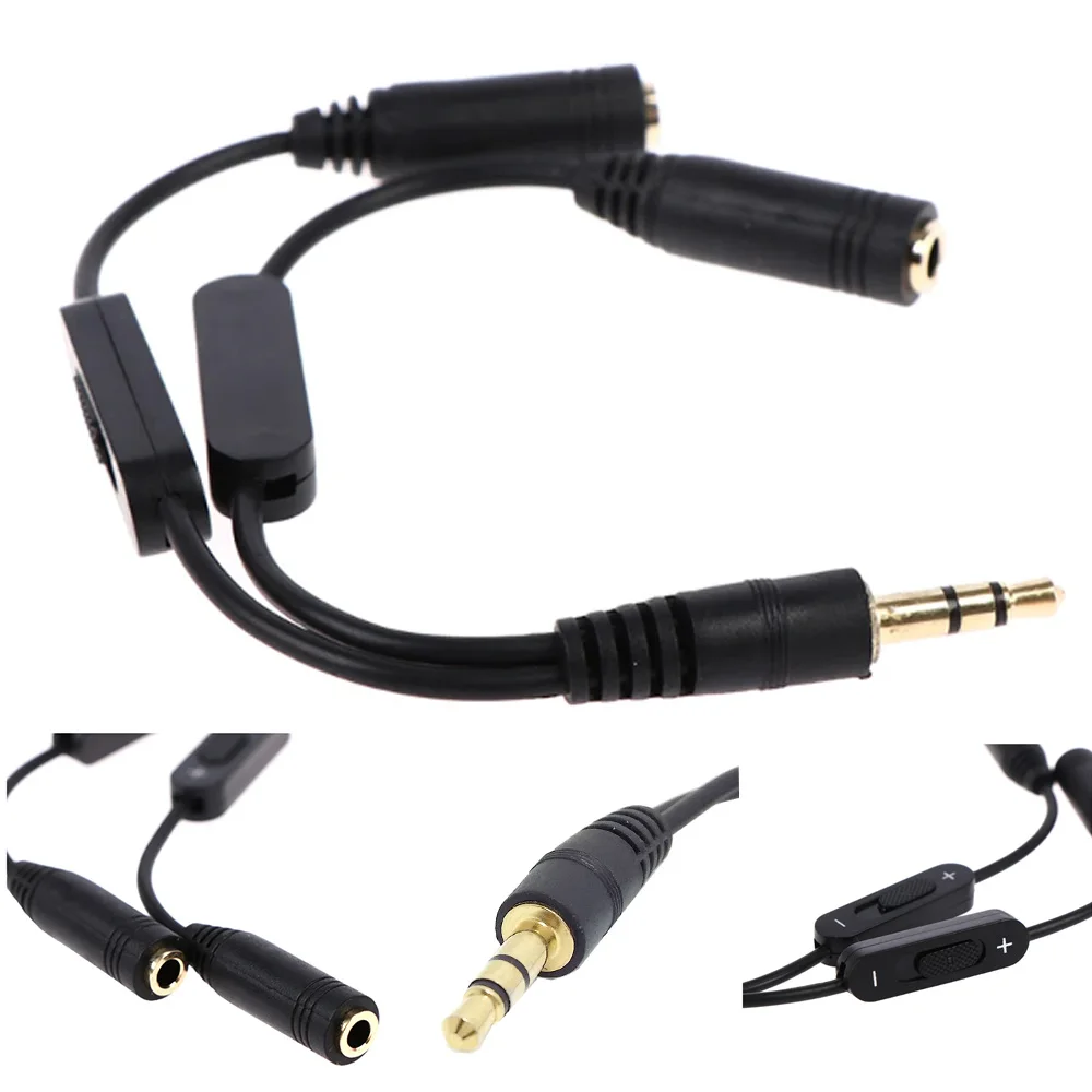 1 In 2 Out 3,5 mm Stereo Stecker auf Doppel Mono 3,5 mm Buchse Audio Kopfhörer Y Splitter Kabel mit Lautstärkeschalter Schwarz 1 STÜCK