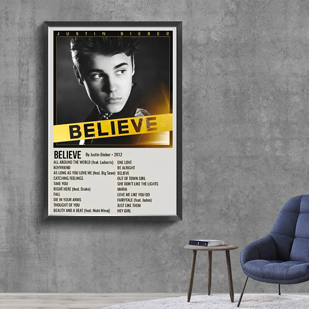 Justin Bieber Self-adhesive Art Poster Retro Kraft Paper Sticker DIY Room Bar Cafe Stickers Wall Painting