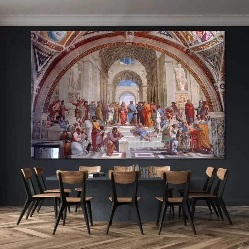 Афинская школа Христианство, Платон, Аристотель, Сократы, Известное искусство, Картина маслом, Печать на холсте, Украшение интерьера