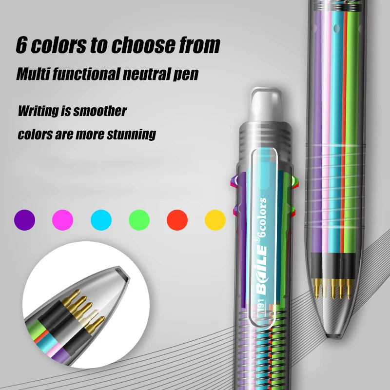 6 In1 kreatywny wielokolorowy długopis 0.7mm 6 kolorów atrament Shool malowanie biurowe pisanie Kawaii biurowe prezent urodzinowy