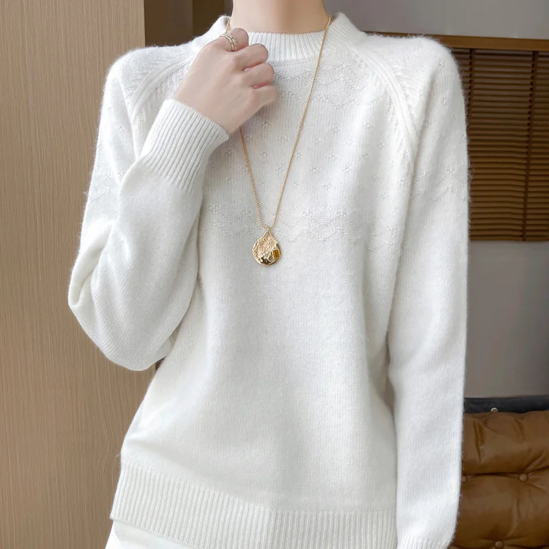 Round Neck Thickened 100% Merino Wool Women's Autumn Winter Sweater Solid Color Warm High-Quality Knit Pullover Jumper Top