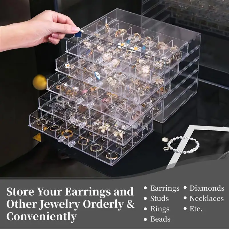 Earring Storage Organizer Jewelry Storage Box Holder Transparent Jewelry Display Stand With 120 Small Compartments Earring Box