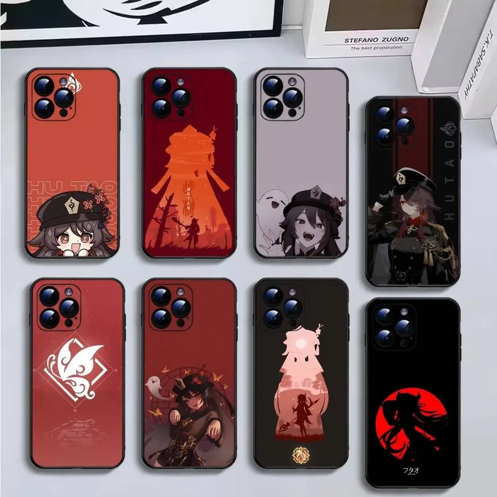 

Genshin Impact Hu Tao HuTao Phone Case For iPhone17,16,15,14,13,12,11 Plus,Pro Max,Soft Black Cover