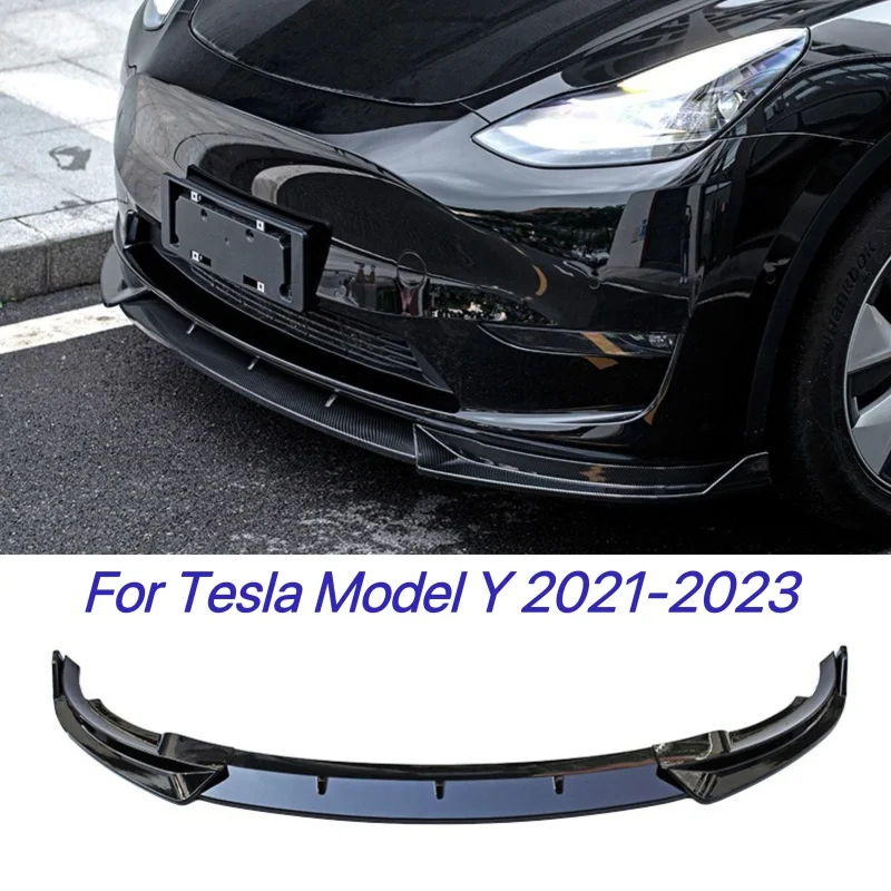 

Передний бампер для Tesla Model Y 2021-2023, АБС-пластик, углеродное волокно, цветной передний бампер для губ, черный глянцевый