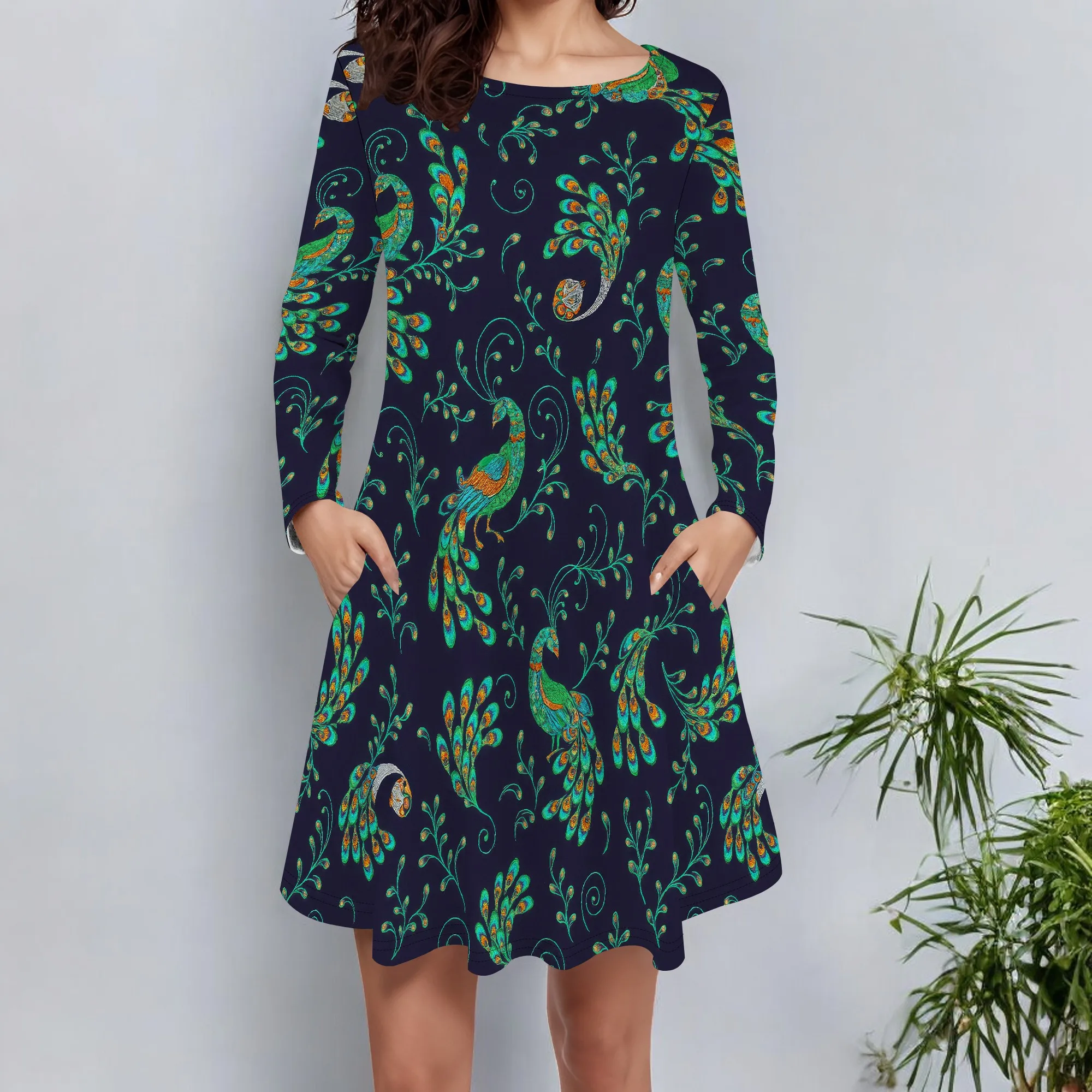Robe à manches longues pour femmes avec poches, grande taille, t-shirt ample décontracté