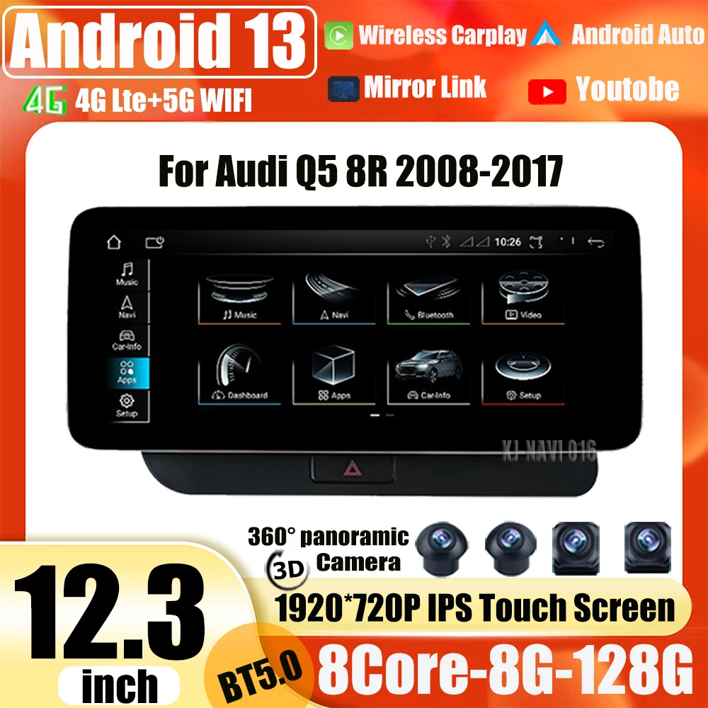 

For Audi Q5 2009 -2017 Carplay IPS Screen BT Android 13 WIFI Car Stereo Auto Radio Pantalla Multimedia Player GPS Navigation