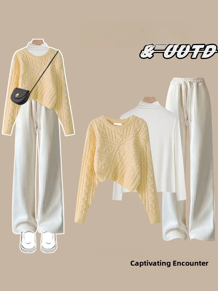 

Faionable Knitted Sweater Set Salt Series Casual Bot Slimming Base irt Spring 2026 New Sle Youthful Looking