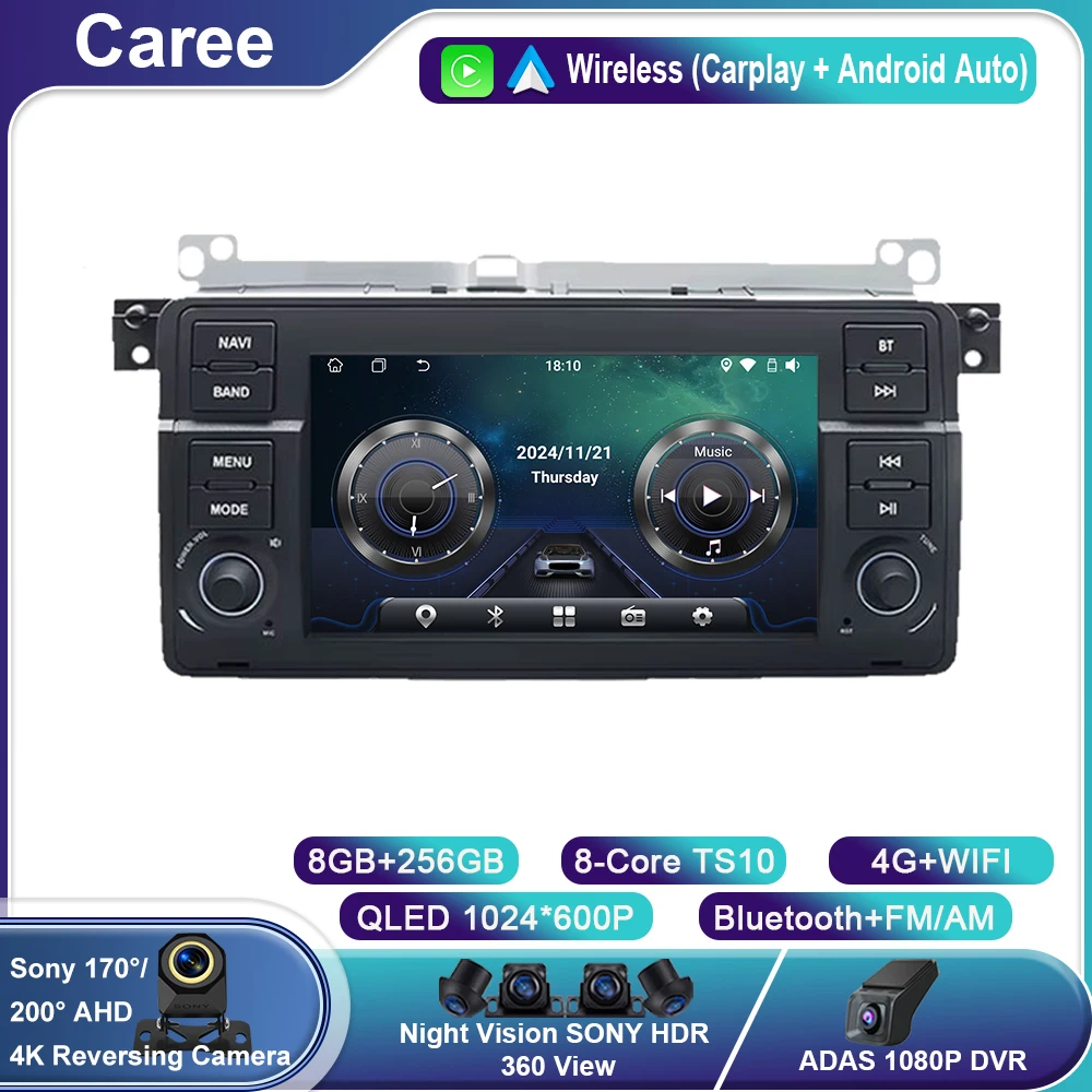 

Android 14 Car Radio Multimedia Stereo For BMW 3 Series E46 M3 318/320/325/330/335 1998-2005 GPS CarPlay autoradio 4G BT No 2Din