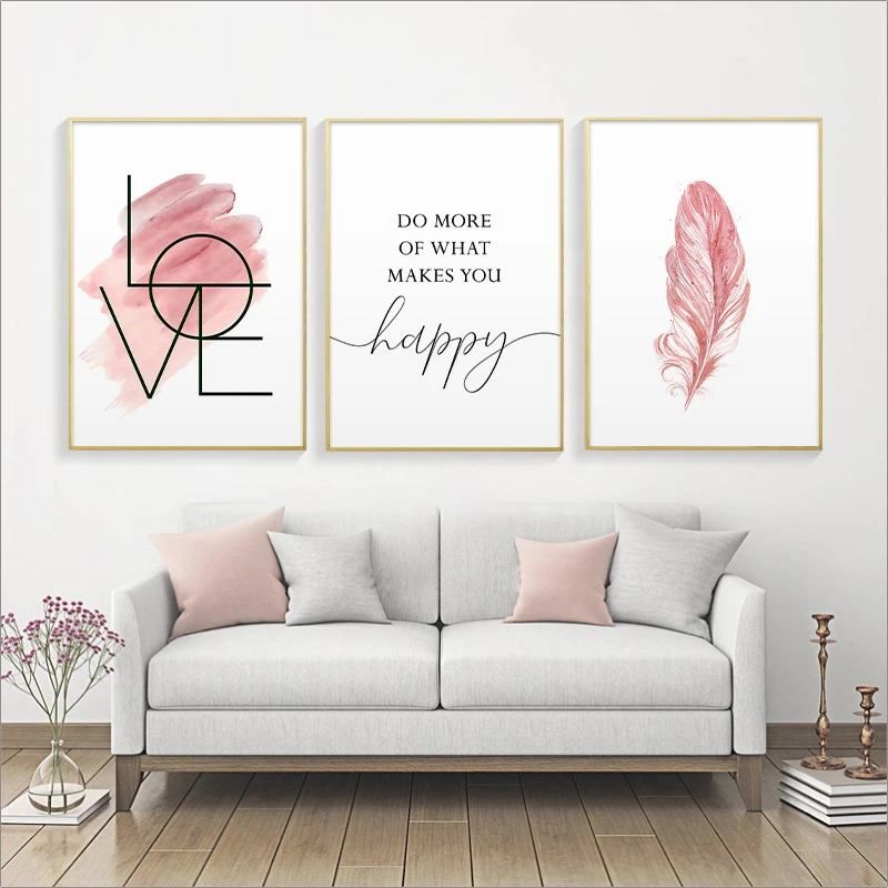 Citação cartazes e impressões sinal de amor arte da parede imagem para meninas quarto decoração casa blush rosa pena pintura em tela inspirador