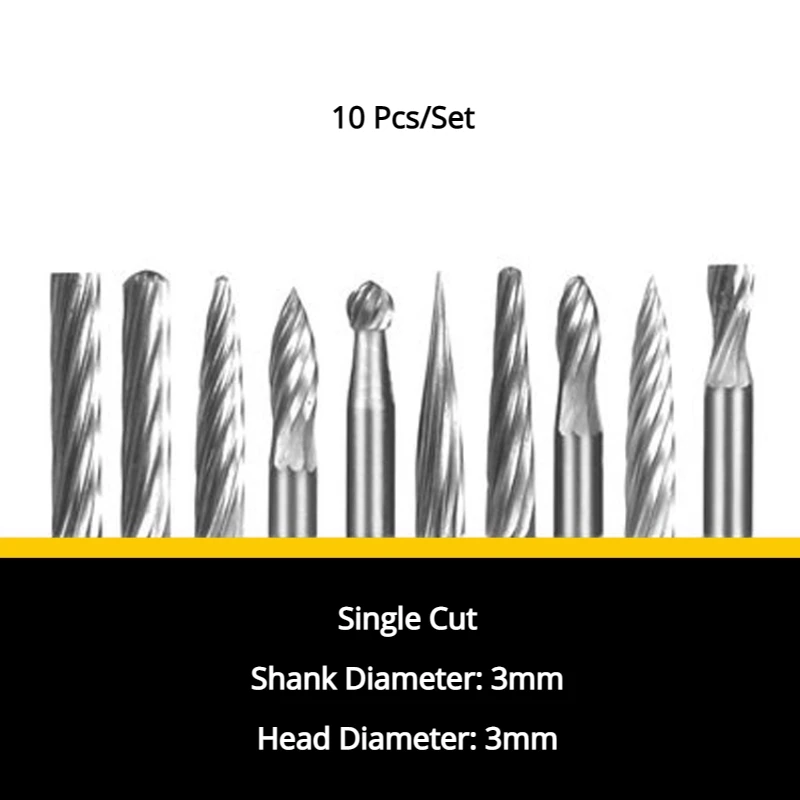 10 Stück 3*3mm 1/8 "Schaft Wolframcarbid-Drehgrat-Set zum Präzisions schneiden, Schleifen, Formen und Formen auf verschiedenen Materialien – Detail 3