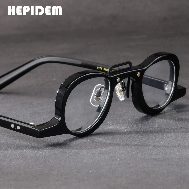 hepidem-アセテート製メガネ、メンズ、有名ブランド、レトロなデザイン、丸型、レディース、知的な雰囲気、アイグラスフレーム、アイアンマン風、ヴィンテージアイウェア、9175