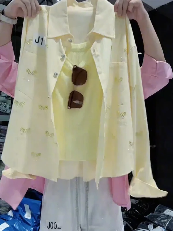 エレファイオナブル レディース ルーズ ダイヤモンド装飾 ジャケット スリ 春 2026 通勤 スタイル アウターウェア