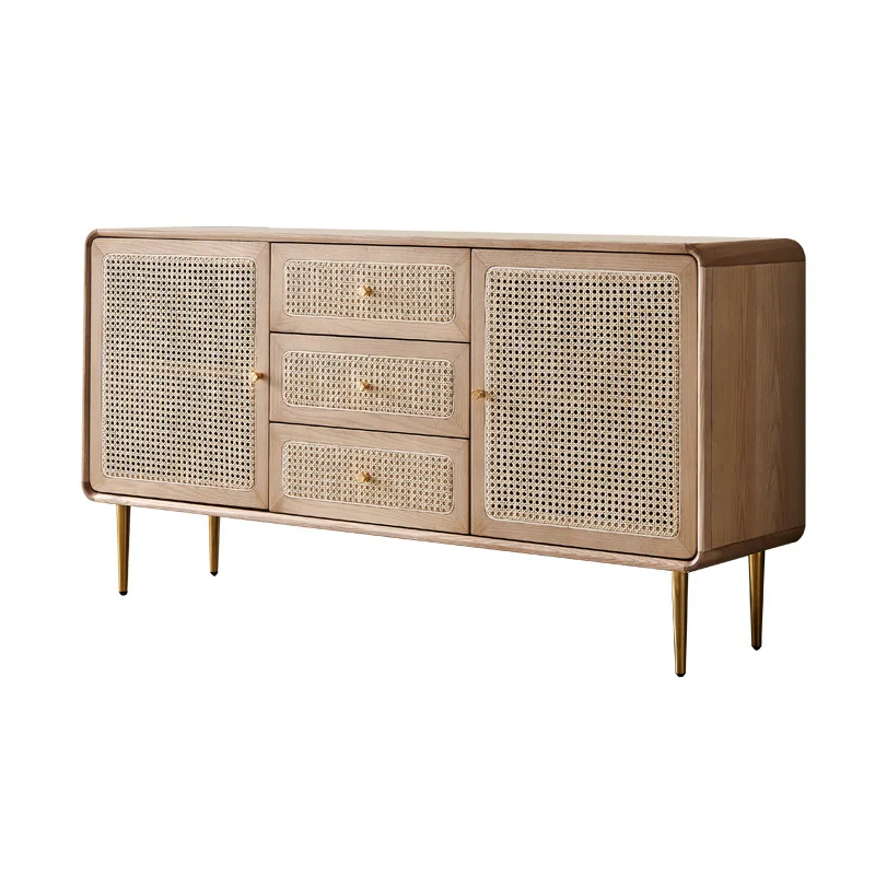 

Nordic solid wood modern simple rattan drawers storage cabinets low cabinets