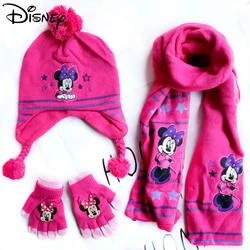 3pcs/set New Autumn and Winter Cute Children Minnie Cartoon Glove Scarf Hat Warmth Boy Girl Child Christmas Baby Hat 3-8Years