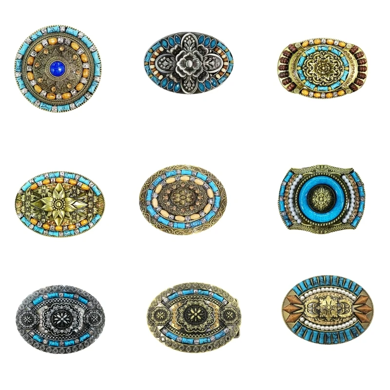 Ethnic Style Carved Floral Pattern Belt Buckle Adult Clothing Accessories Western Style Buckle for DIY Belt Supplies