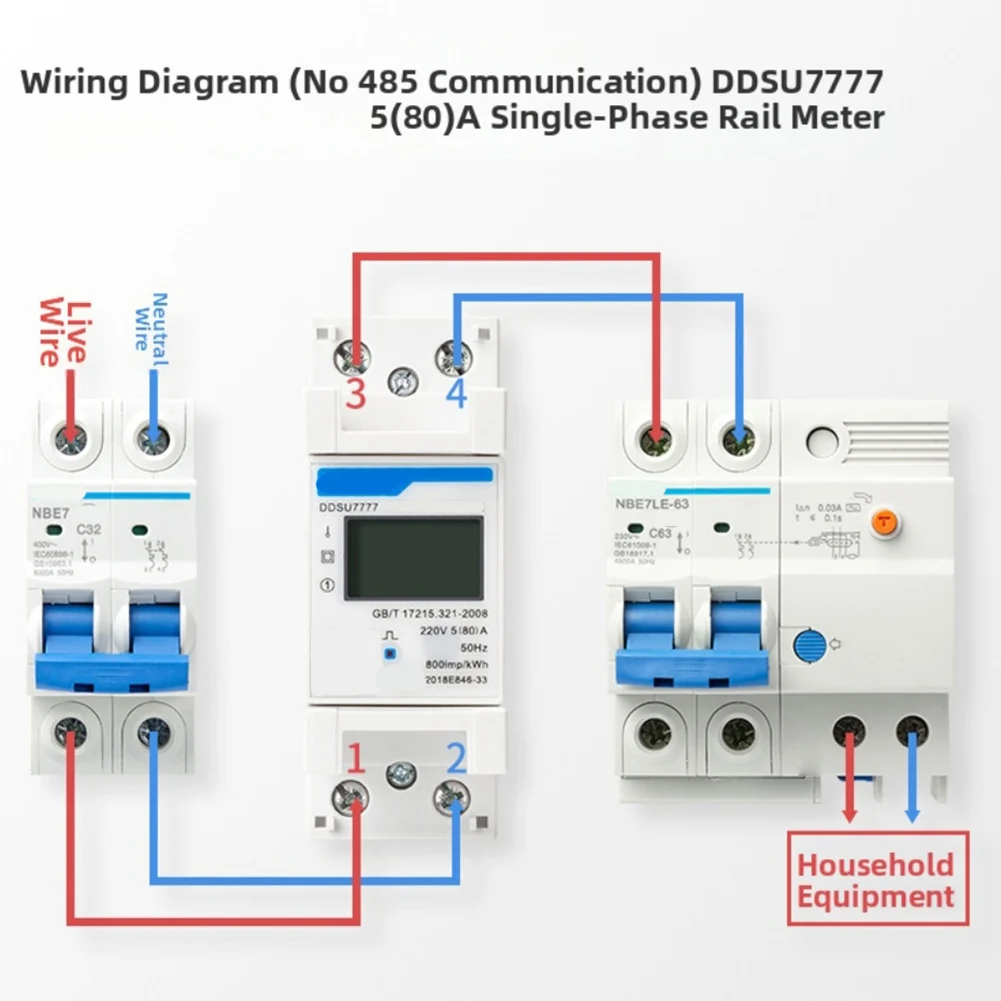 220V Single Phase DIN Rail Energy Meter with Digital Panel Display and RS485 Port for Remote Monitoring Systems