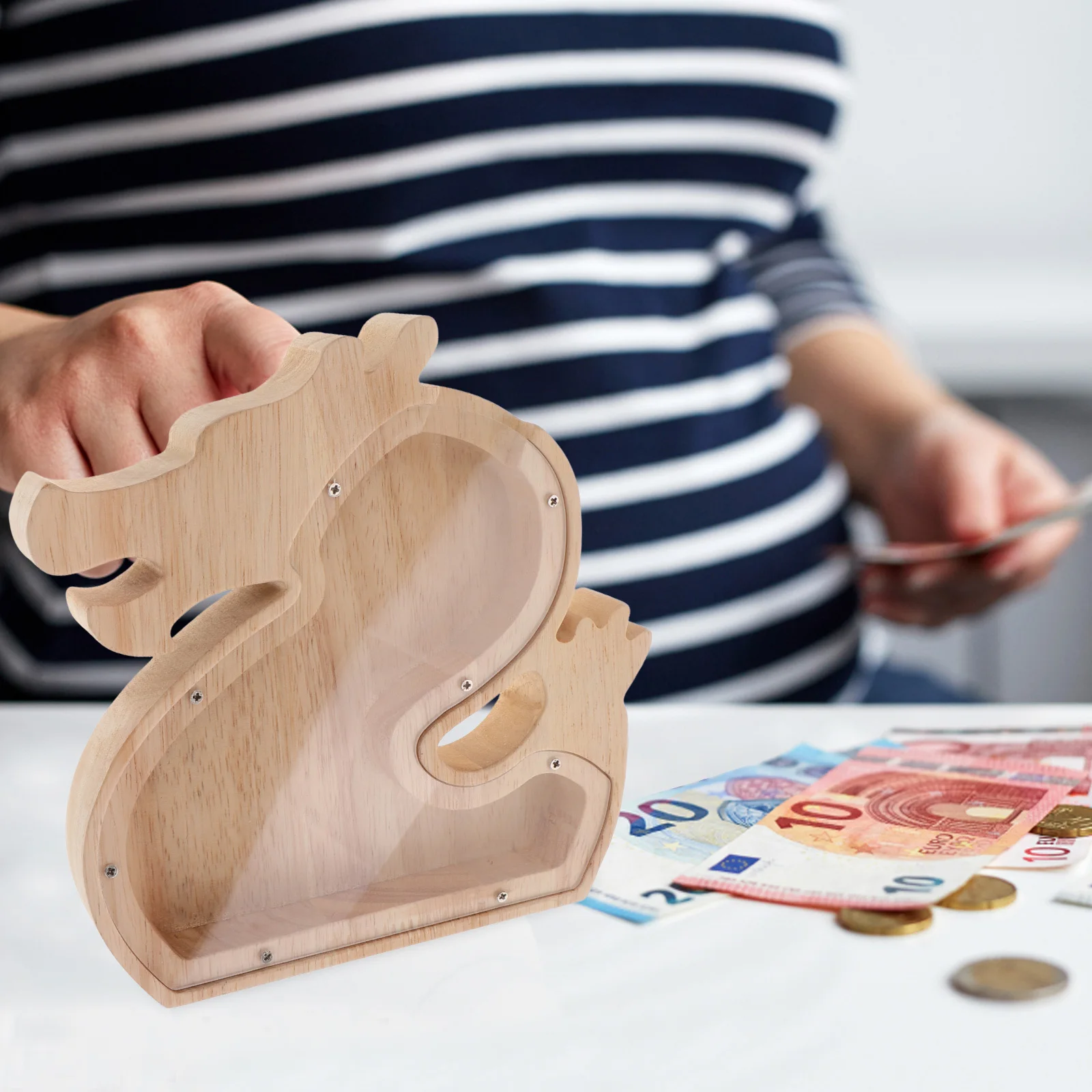 Tirelire Dragon en bois pour enfants, tirelire en forme d'animal avec fenêtre transparente, développe l'ab habitudes d'épargne, Non toxique