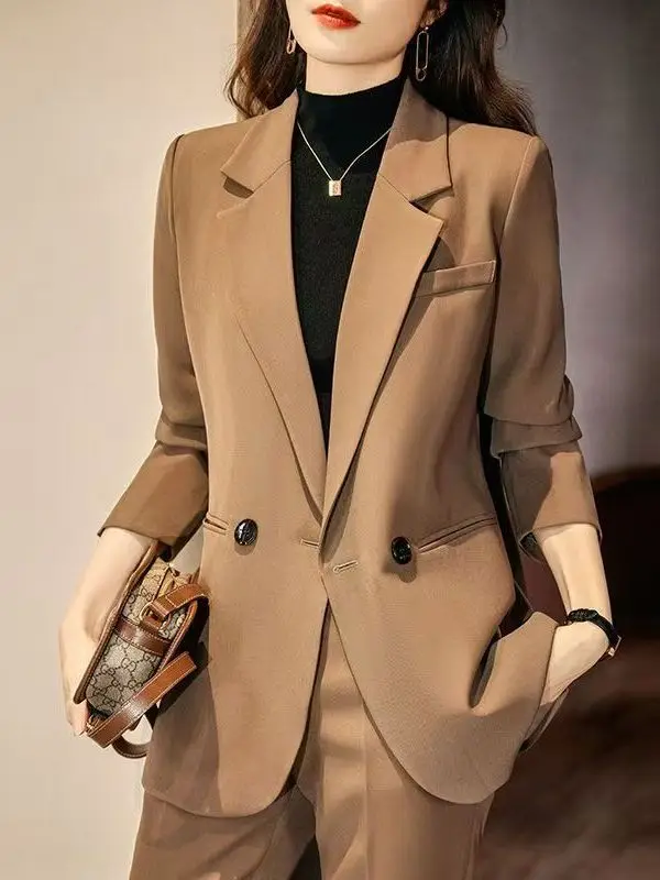 

Модный повседневный женский костюм больших размеров: комплект из двух предметов с брюками с высокой талией и широкими штанинами, новинка весна-осень, корейский стиль