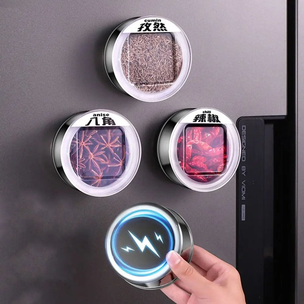 

3Pcs Stainless Steel Magnetic Seasoning Containers Wall Mounted Visible Magnetic Spice Jars with Stickers Silver