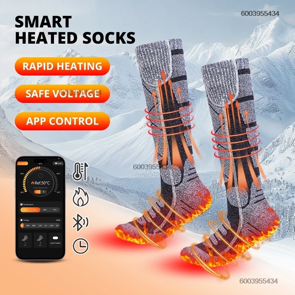 APP التحكم ساخنة الجوارب قابلة للشحن 5000mah تسخين كهربائي التزلج الجوارب الرياضة في الهواء الطلق جهاز تدفئة القدمين الشتاء الجوارب الحرارية #4