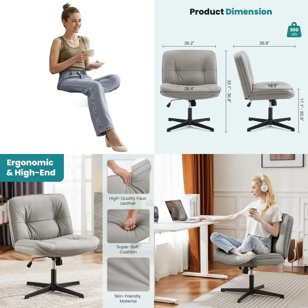 

Gray Swivel Office Chair with Comfortable PU Leather and Back Support - Suitable for Home, Office, and Bedroom